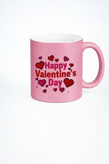 Roze Glitter Mok 'Happy Valentine's Day' met Hartjes - Valentijnscadeau