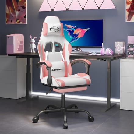 vidaXL - Gamestoel - met - voetensteun - kunstleer - wit - en - roze