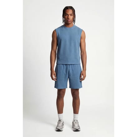 Boxy Wafel Drop Shoulder Tanktop & Baggy Shorts Set | Slate Blue | Size Large