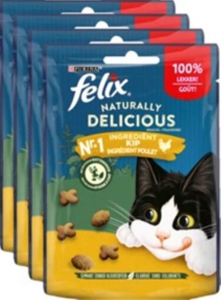 4x Felix - Naturally Delicious Snack Kip - Kattensnacks - 50 g