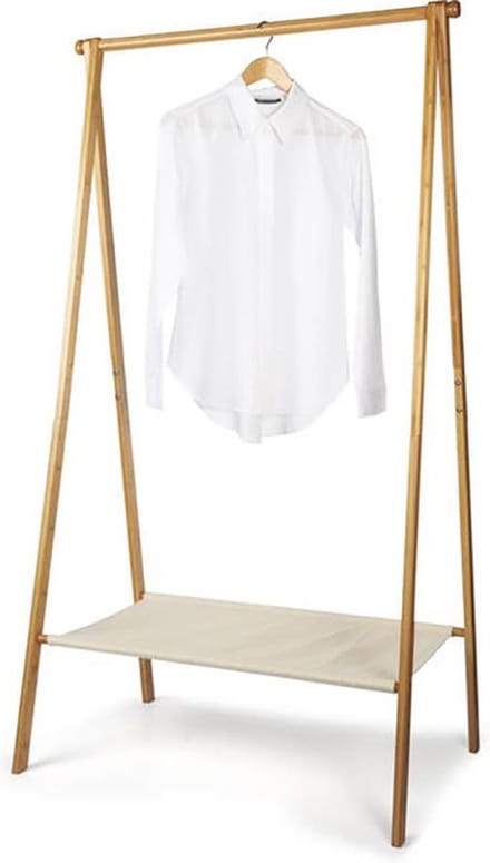 Blokker Kledingrek - Houten bamboe kledingrek met stoffen plank - 155 cm