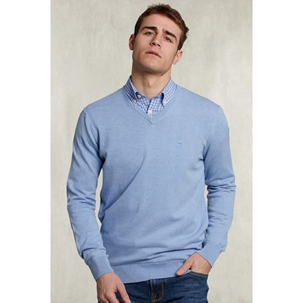 River Woods Basic V-neck Pullover Pool Mix Blue Size: S | Sweaters Outlet | Heren | Blauw