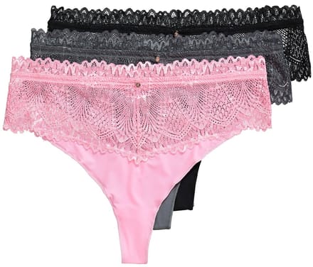 TruYou - Dames - Strings set van 3 kanten tailleband - Roze - Maat 58+