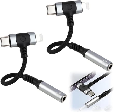 USB C naar Jack Adapter - Hoofdtelefoon Converter - Muziek Luisteren - 2-in-1 L-Aansluiting - 10 cm - Grijs