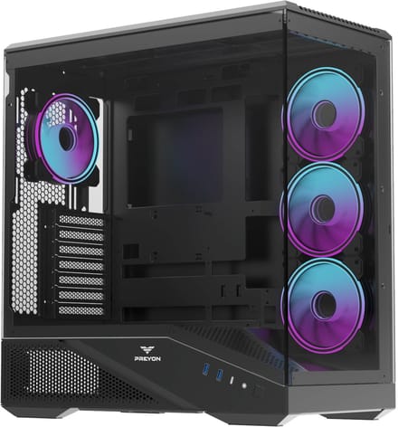 PREYON Nest Seaview ARGB - PC Behuizing - Incl. 4 Fans - Panoramisch Gehard Glas - ATX Gaming Case - USB-C