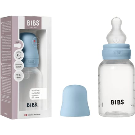 BIBS Baby Bottle Round Silicone Slow Flow Baby Blue 150 ml