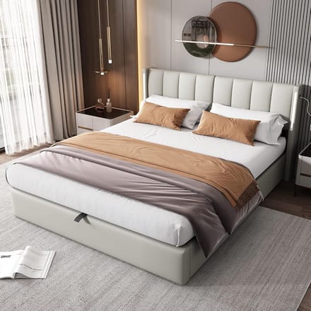 Gestoffeerd bed 180x200 cm met opbergbak en verstelbaar hoofdeinde