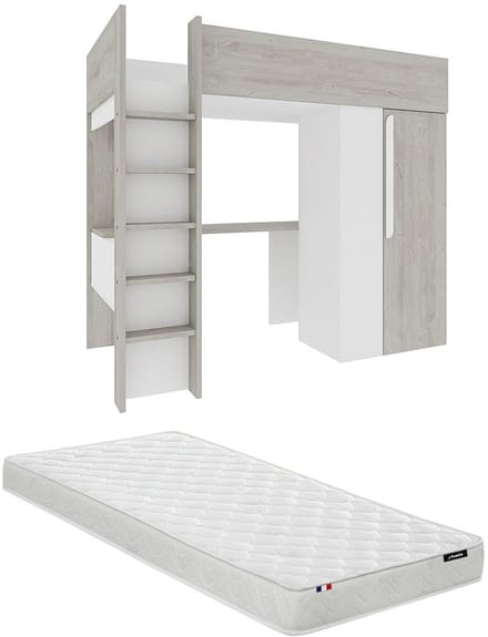 Vente-unique Hoogslaper hout lichtgrijs, wit 90 x 200 cm