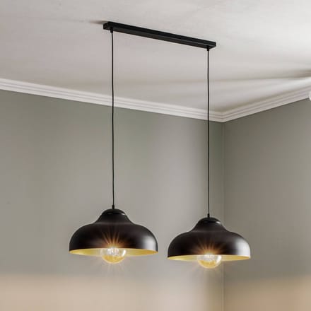 Hanglamp Basca, buitenkant zwart, binnenkant goudkleurig, 2-lamps.