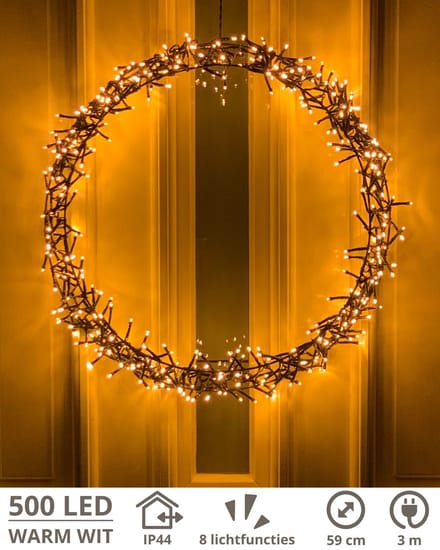 Kerstkrans - 500 LED - Ø59 cm - Warmwit - XL - Kersthanger - Lichtkrans - Kerstdecoratie - Kerstversiering - Kerst