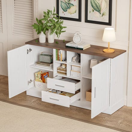 Komhtom Buffet met 2 deuren 2 lades 140x40x79.5 cm houtnerf wit en bruin modern Wit