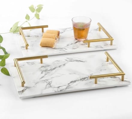 Melamine plateau - dienblad Marmer look 40x25cm - Wit