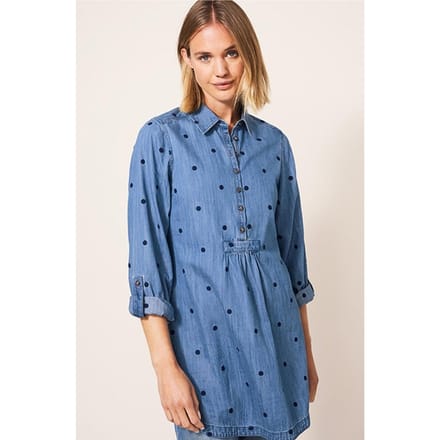 White Stuff Eva Embroidered Denim Tunic Mid Denim Taglia: 6 | Magliette intime Outlet | Donna | Blu