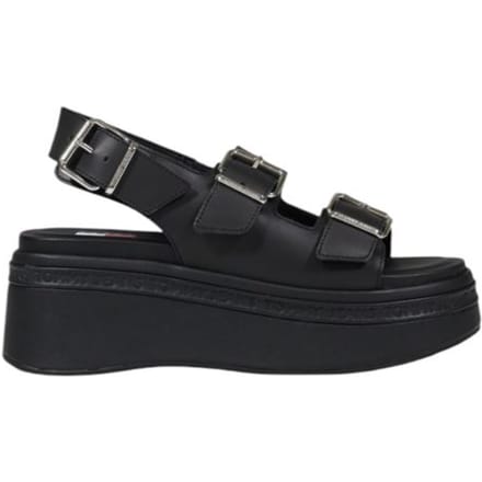 Tommy Hilfiger Jeans Zwarte Leren Platform Sandalen
