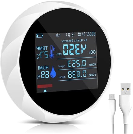 Luchtkwaliteitsmeter - CO2 meter - Binnenlucht Meten - 7 in 1 Functie - 400-6000 ppm - Wit