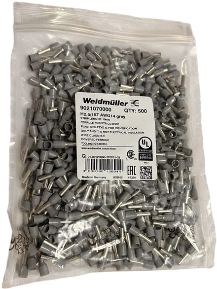 Weidmüller 9021070000 Adereindhulzen 2.5 mm² Deels geïsoleerd Grijs 500 stuk(s)