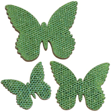Strooidecoratie vlinder groen glitter 5/4/3cm 24 st, 24 Stück