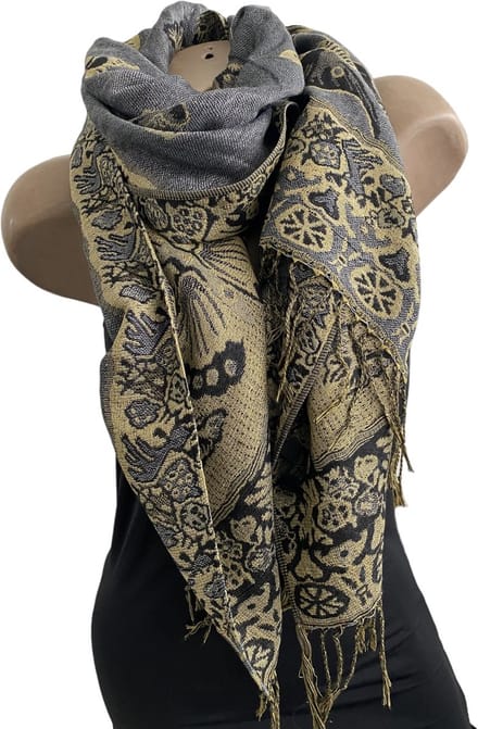 Sjaal herfst/winter met vlinders afbeelding F23-6 168/68CM grijs