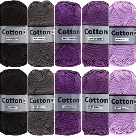 Cotton eight paars grijs katoengaren pakket - 10 bollen - pendikte 2,5 a 3mm