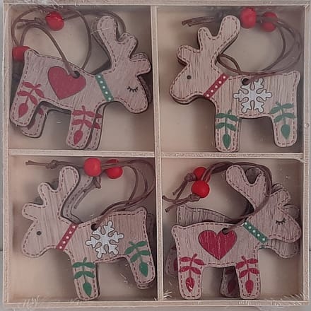 Houten kerstboomhangers rendieren in houten doosje