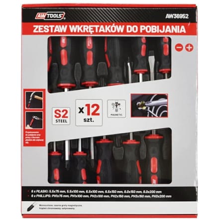 Awtools AW36952 - Schroevendraaierset - 12 stuks - CrV S2 Staal - Ergonomische Handgreep