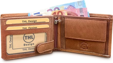 THL Design - Portemonnee Heren - Billfold - Echt Leer - 10 Pasjes - Bruin