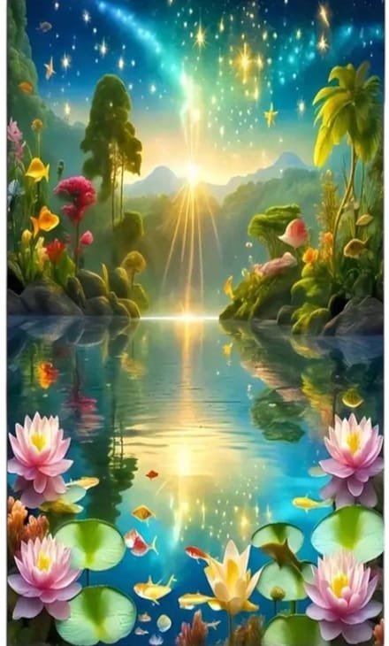 30x20cm Diamond Painting bloemen meer (rond) nr 373