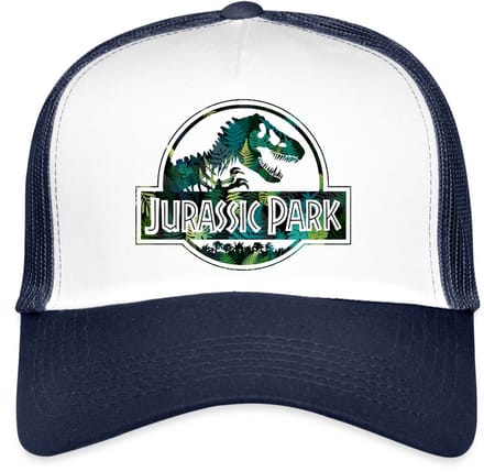 Jurassic Park Logo Met T-Rex Bladeren Ontwerp Trucker Cap