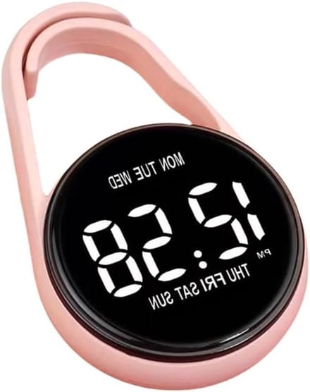 Mini Digitale Klok - Hangend Horloge - Studie Hulp - Touchscreen Bediening - 3.8 cm Diameter - Roze