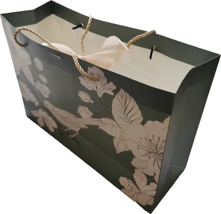4 X Cadeautas met lint - groene vogel - 36x25x12 cm