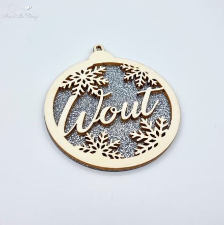 [Nice Little Things] Multilayer kerstbal glitter - Met naam - Zilver - Multiplex