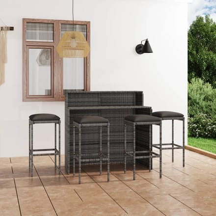 vidaXL - 5-delige - Tuinbarset - met - kussens - grijs
