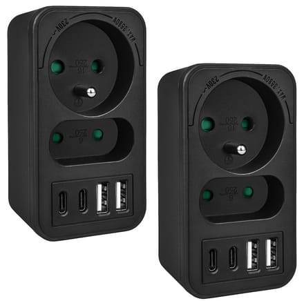 Maclean MCE249 F/W - Set van 2 stuks Stekker - stroomaansluiting x2 + 4xUSB, splitter met 2 aansluitingen, 2xUSB A, 2xUSB C PD 20W, 1x16A + 1x6A
