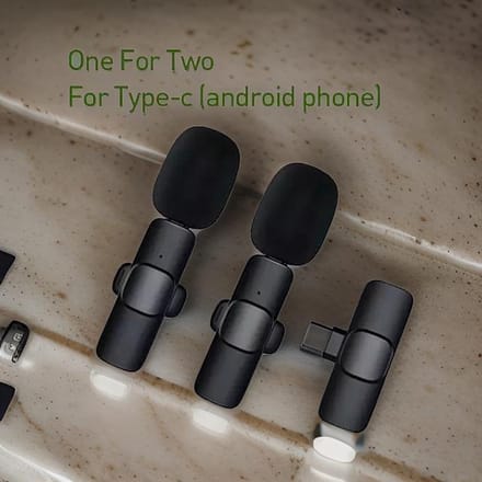 TechU™ 2 Stuks Mini Draadloze Microfoon – voor Android – USB C Aansluiting – Interviews Opnemen – Met Clip – Zwart