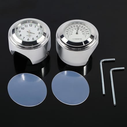 78  1  Motorfiets Stuurbevestiging Horloge Wijzerplaat Klok & Thermometer Temp Wit white