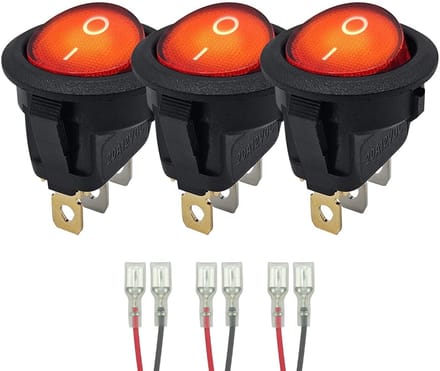 ProRide Wipschakelaar ON-OFF KCD2-12 - met Aansluitkabels - 3-pins - Rond - 12V/20A - Rood - 3 stuks