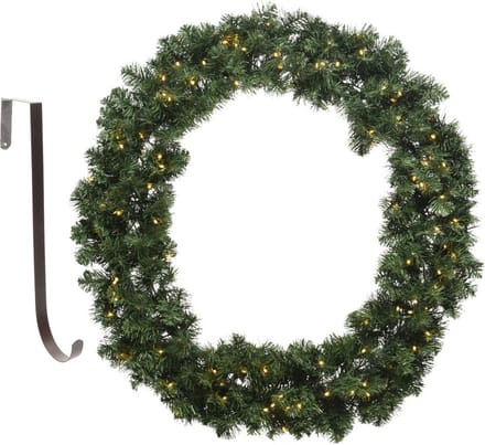 Kerstkrans - met verlichting - 60 cm- kunststof - met deurhanger ijzer