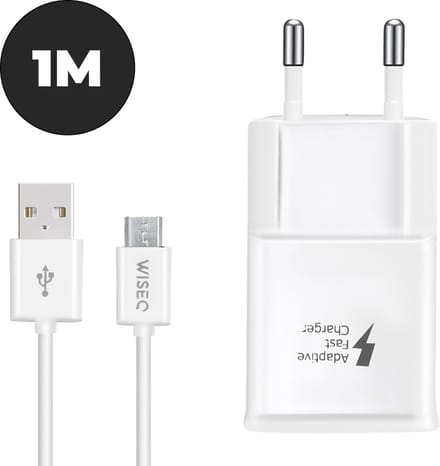 USB adapter geschikt voor Samsung en Huawei – inclusief Micro USB datakabel 1 meter – wit – WiseQ