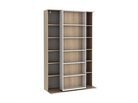 Vente-unique Uitschuifbare boekenkast PRALI - 18 nissen - Wit en eiken