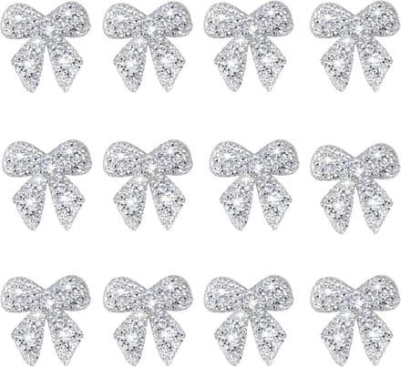 12pcs Bowknot Rhinestone Patches Sparkling Crystal Bow Iron On Patches Glitter Applique Patch Embroidered Patch for - ShopVlot