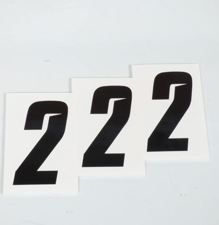 Set van 3 sticker racenummer twee 2 zwart Blackbird 100x50 voor motor