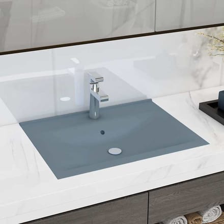 vidaXL - Wastafel - met - kraangat - 60x46 - cm - keramiek - mat - lichtblauw