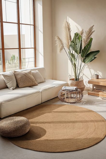 Flycarpets Rond Jute vloerkleed - Braided Rangpur - Naturel / Goud 200cm rond Ø