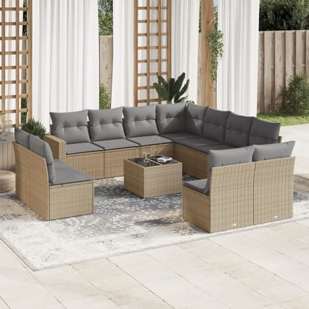 vidaXL - 12-delige - Loungeset - met - kussens - poly - rattan - beige