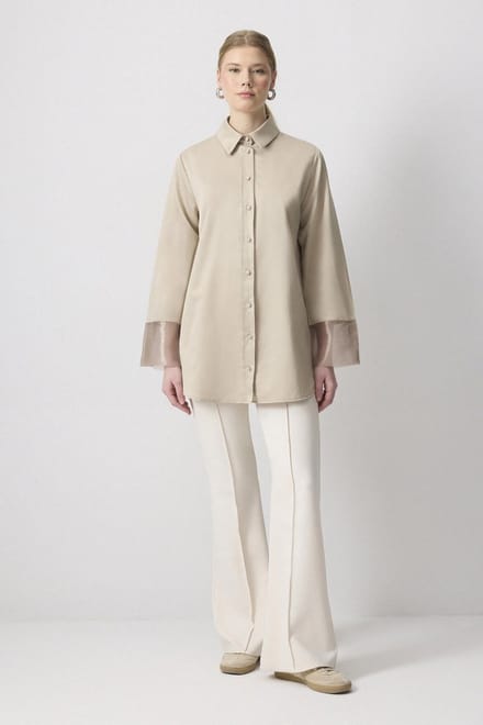 Touché Privé - Overhemd met organza manchetten - Stone - Dames