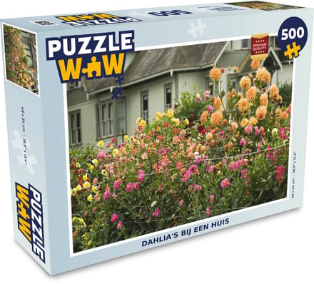 Puzzel Dahlia's bij een huis - Legpuzzel - Puzzel 500 stukjes