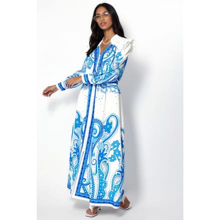 V-hals Paisley Maxi Jurk met Split
