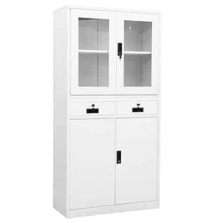 vidaXL - Kantoorkast - 90x40x180 - cm - staal - en - gehard - glas - wit