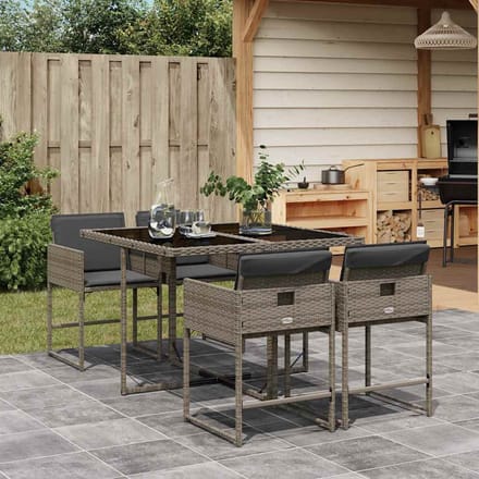 vidaXL - 5-delige - Tuinset - met - kussens - poly - rattan - grijs