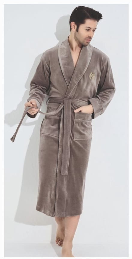 Heren Katoen Velour Badjas/ Ochtendjas Raphael /Beige / XXL